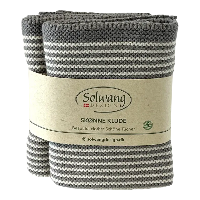 Solwang Design natur grå stripe klut 2-pk økologisk