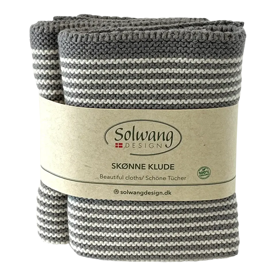 Solwang Design natur grå stripe klut 2-pk økologisk