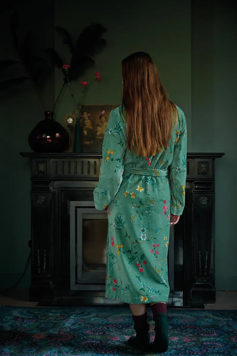 Pip Studio Les Fleurs morgenkåpe M grønn bomull
