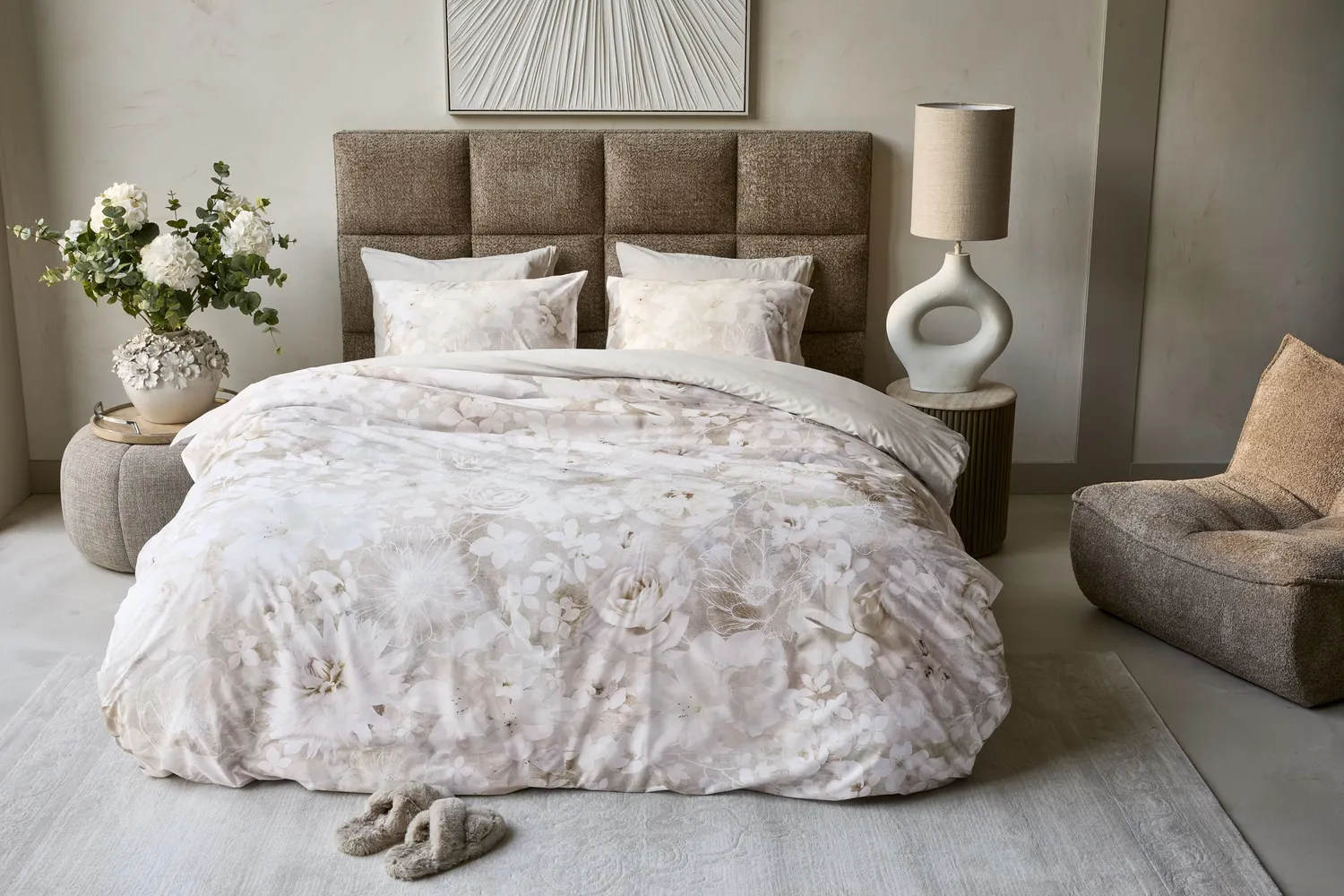 Riviera Maison Bella dynetrekk 140x200 naturel blomster