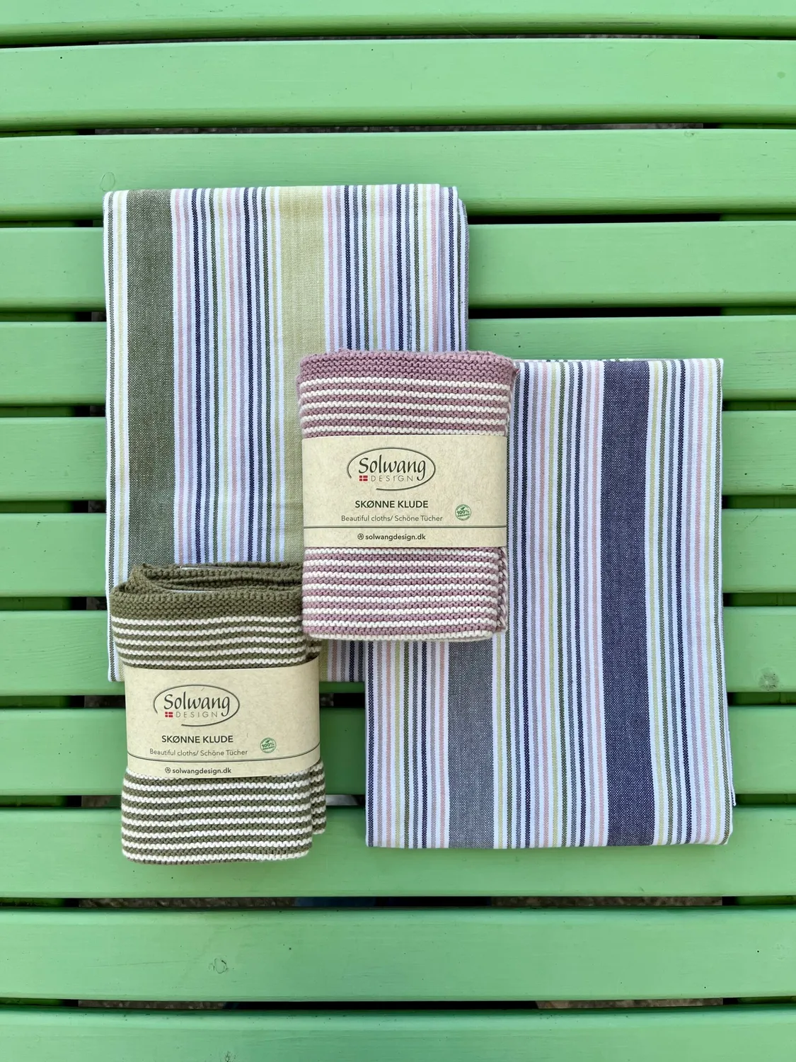 Solwang Design Oliven stripe klut 2-pk økologisk bomull