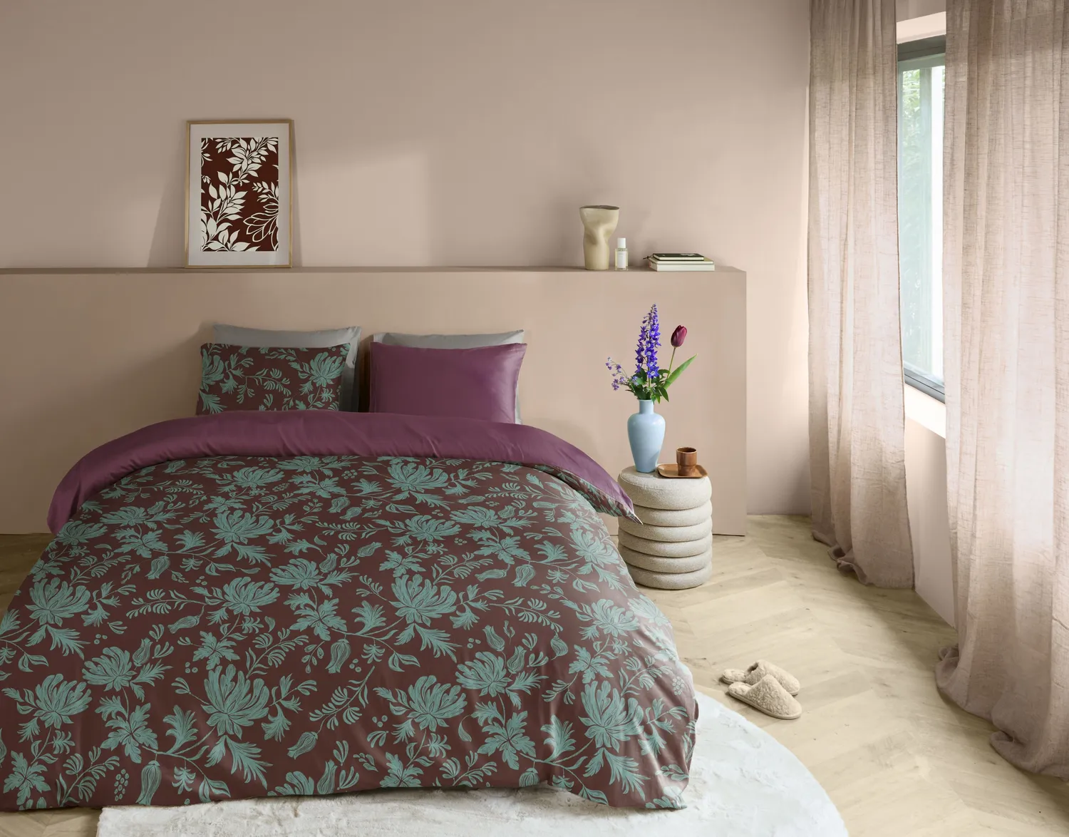 Beddinghouse Holly dynetrekksett mørkerød velour