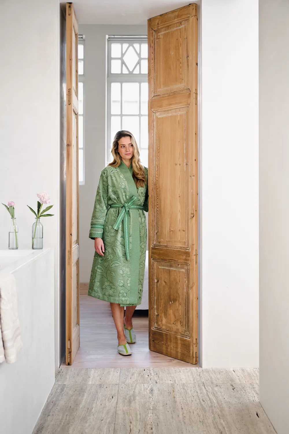 Pip Studio Jasmin Jacquard badekåpe L grønn bomull