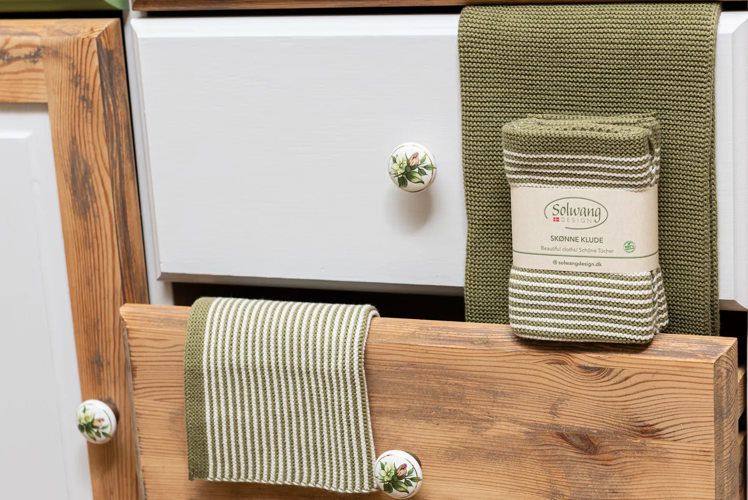 Solwang Design Oliven stripe klut 2-pk økologisk bomull