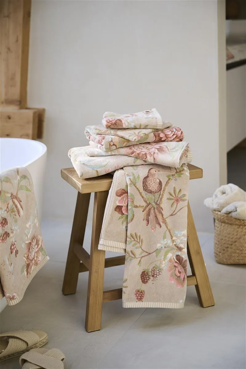 Pip Studio Secret Garden badelaken 70x140 khaki blomstret
