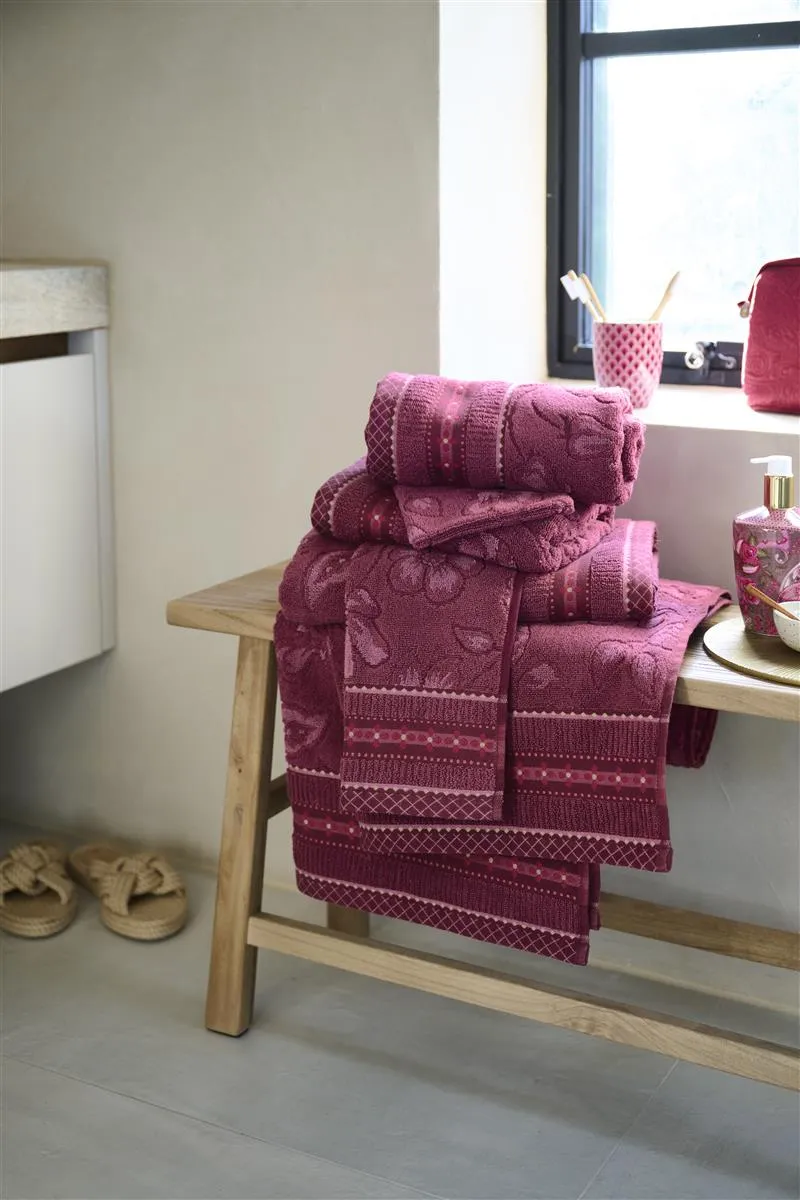 Pip Studio Jasmin Jacquard badehåndkle 70x140 mørkerosa