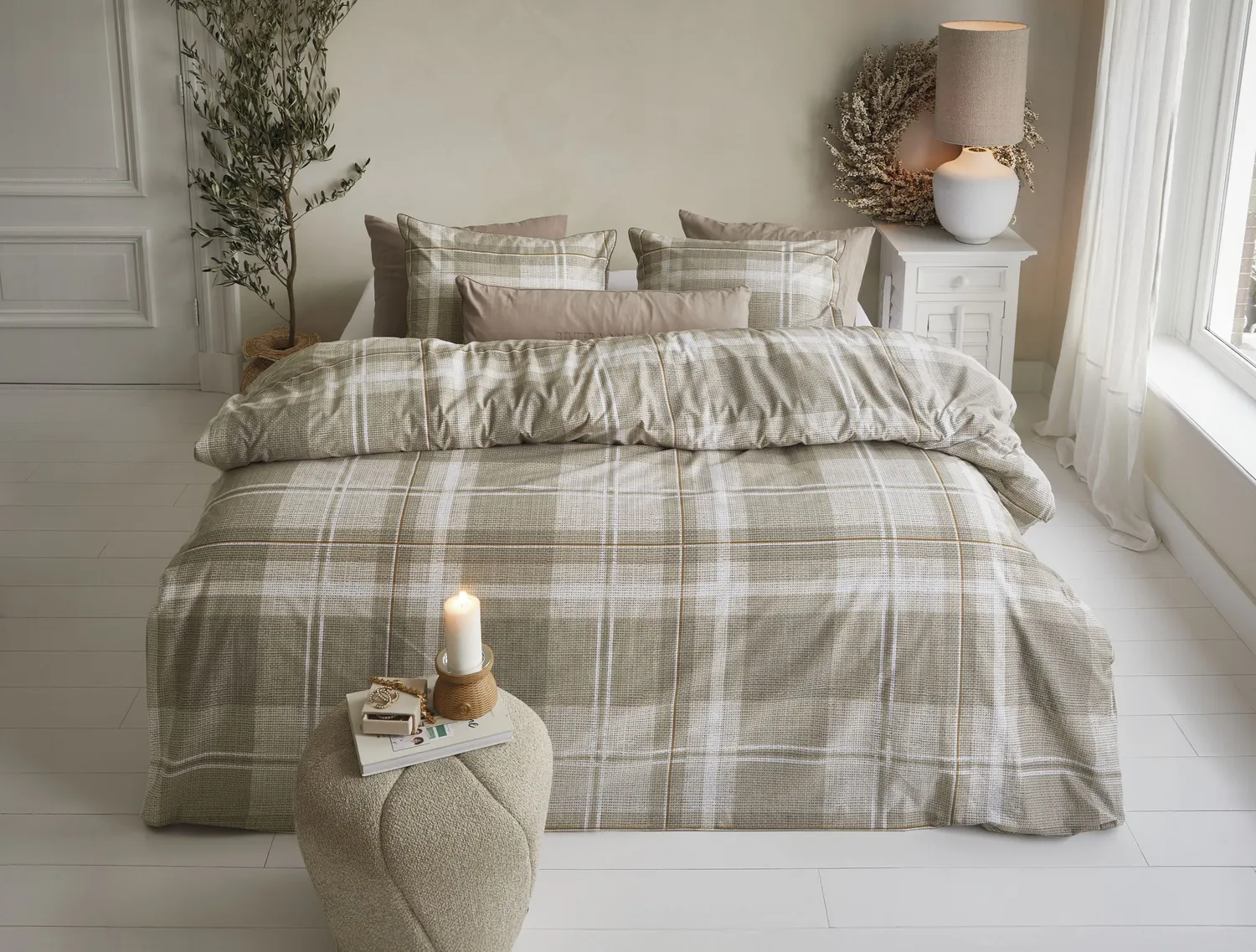 Rivièra Maison Tartan Check putetrekk sand 60x70 cm bomull