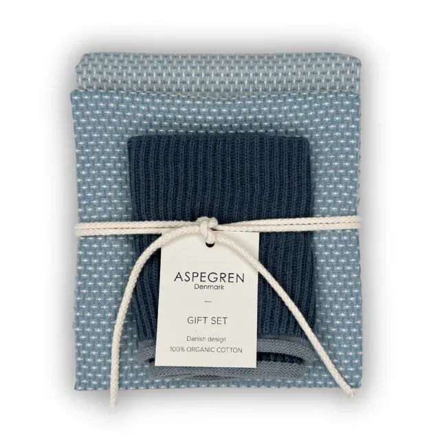Aspegren Denmark Moonlight Blue kjøkkensett 3 deler blå bomull