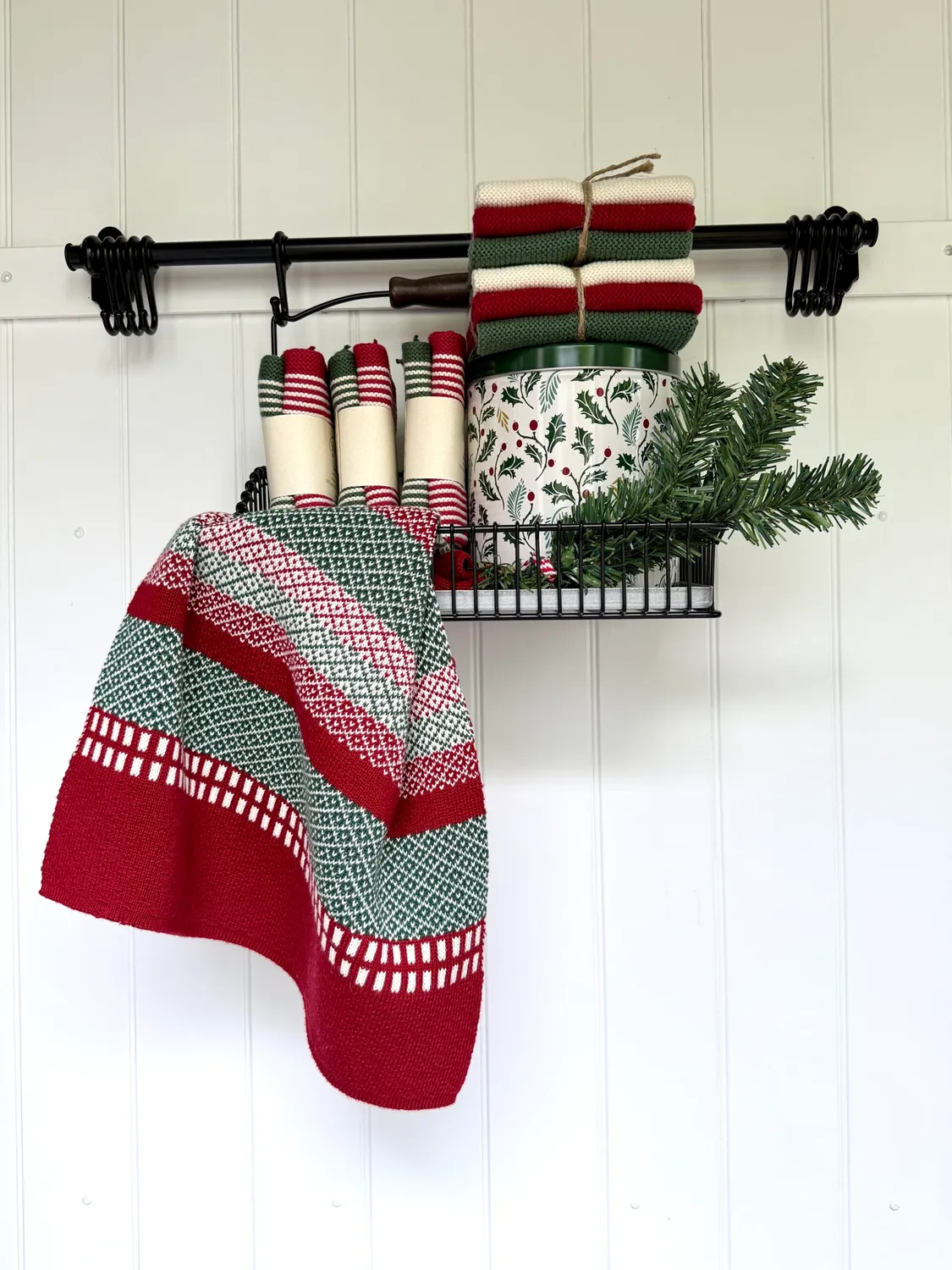 Solwang Design restgarn jacquard håndkle rød grønn
