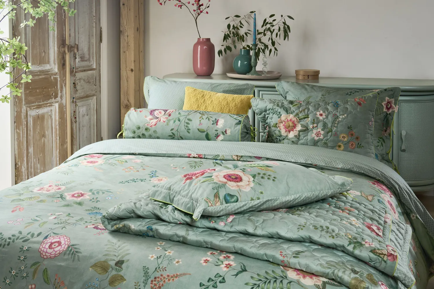 Pip Studio Everbloom pyntepute 35x60 grønn bomull