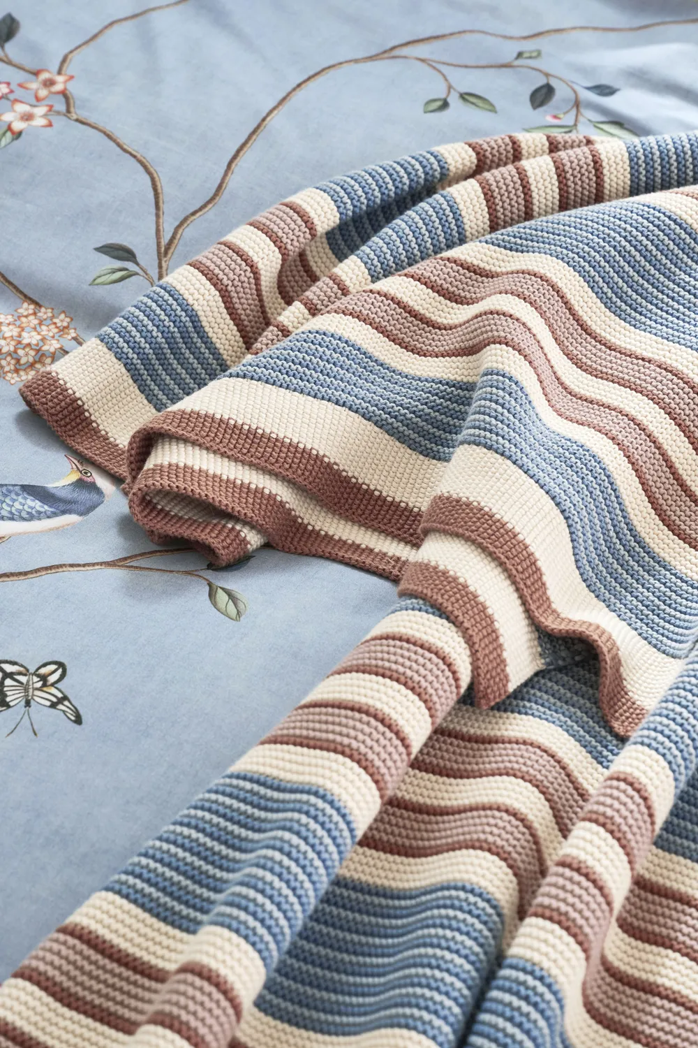 Pip Studio Bonsoir Combistripe sengepledd blått 130x170 cm