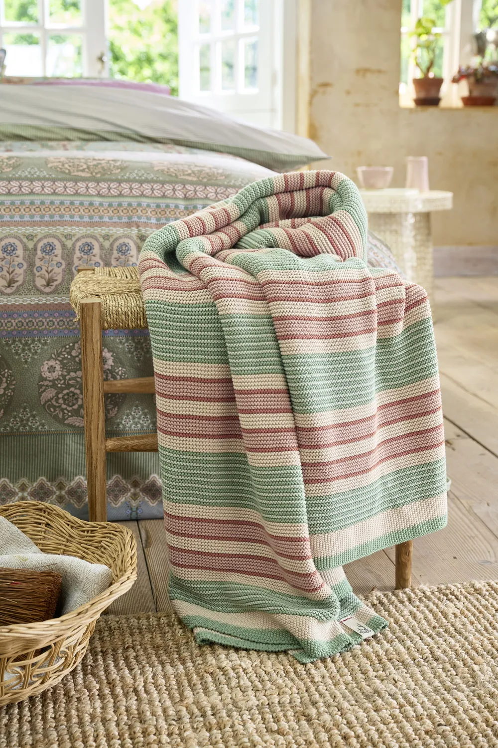Pip Studio Bonsoir Combistripe sengepledd grønn 130x170