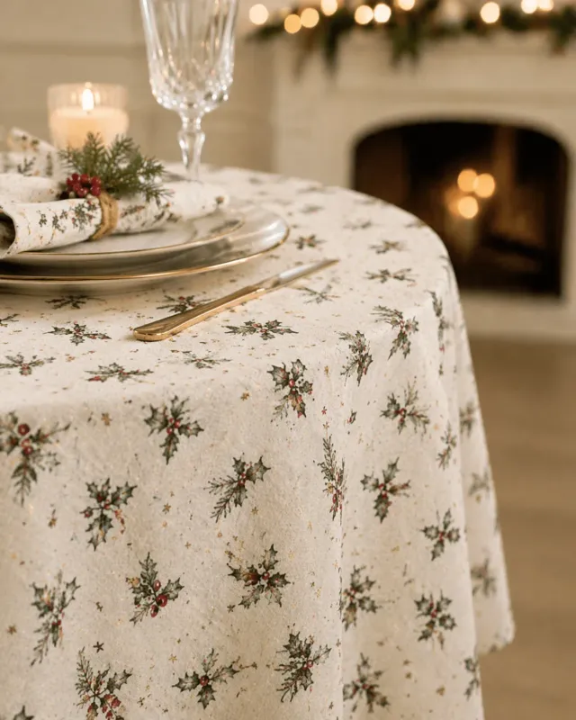 Coucke Magic Christmas rund duk Ø180 cm hvit linblanding