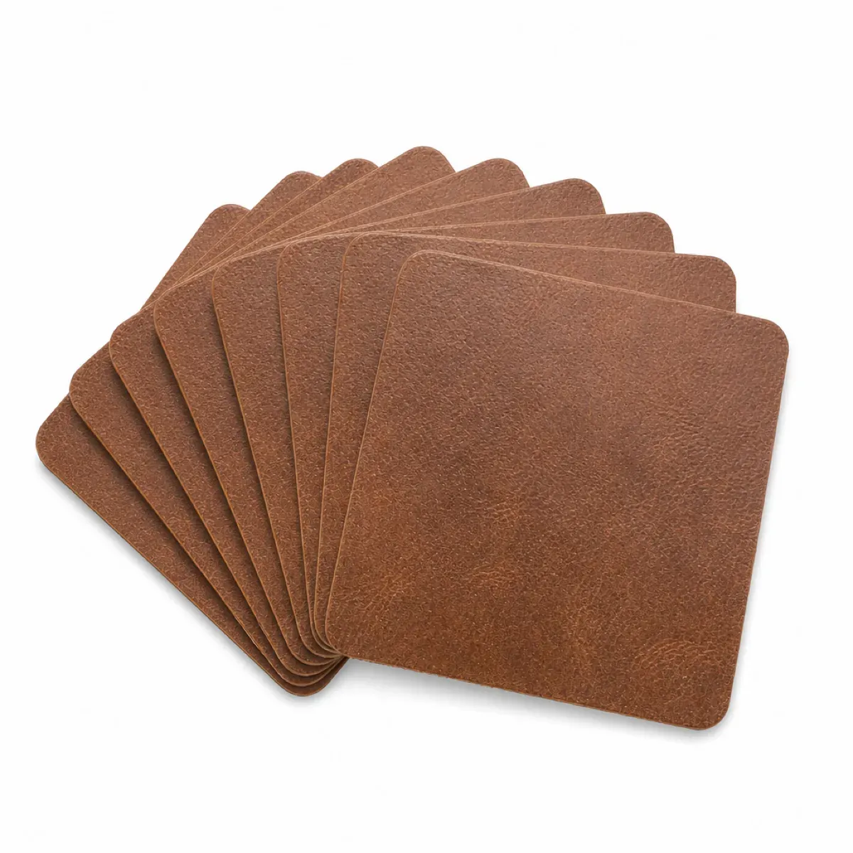 Xapron firkantede glassbrikker i lær cognac 8-pk 10 cm