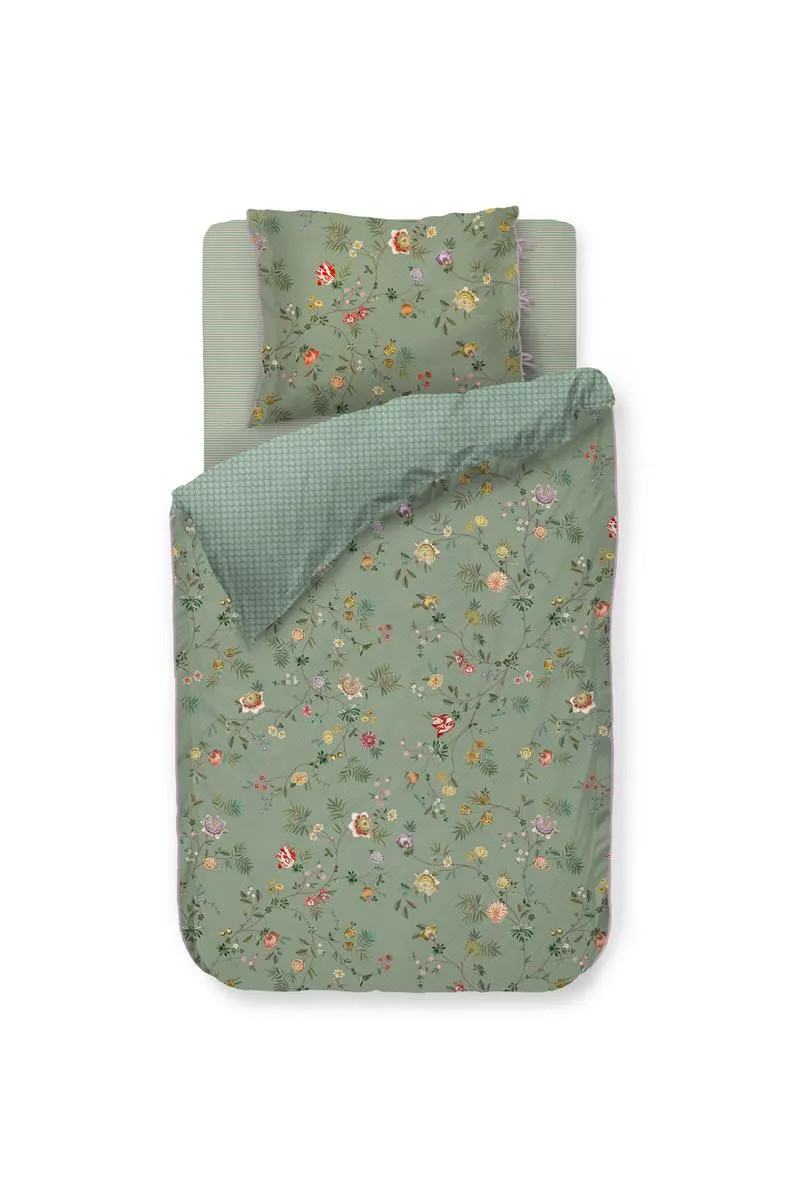 Pip Studio La Dolce Vita dynetrekk grønn 140x200 cm blomster