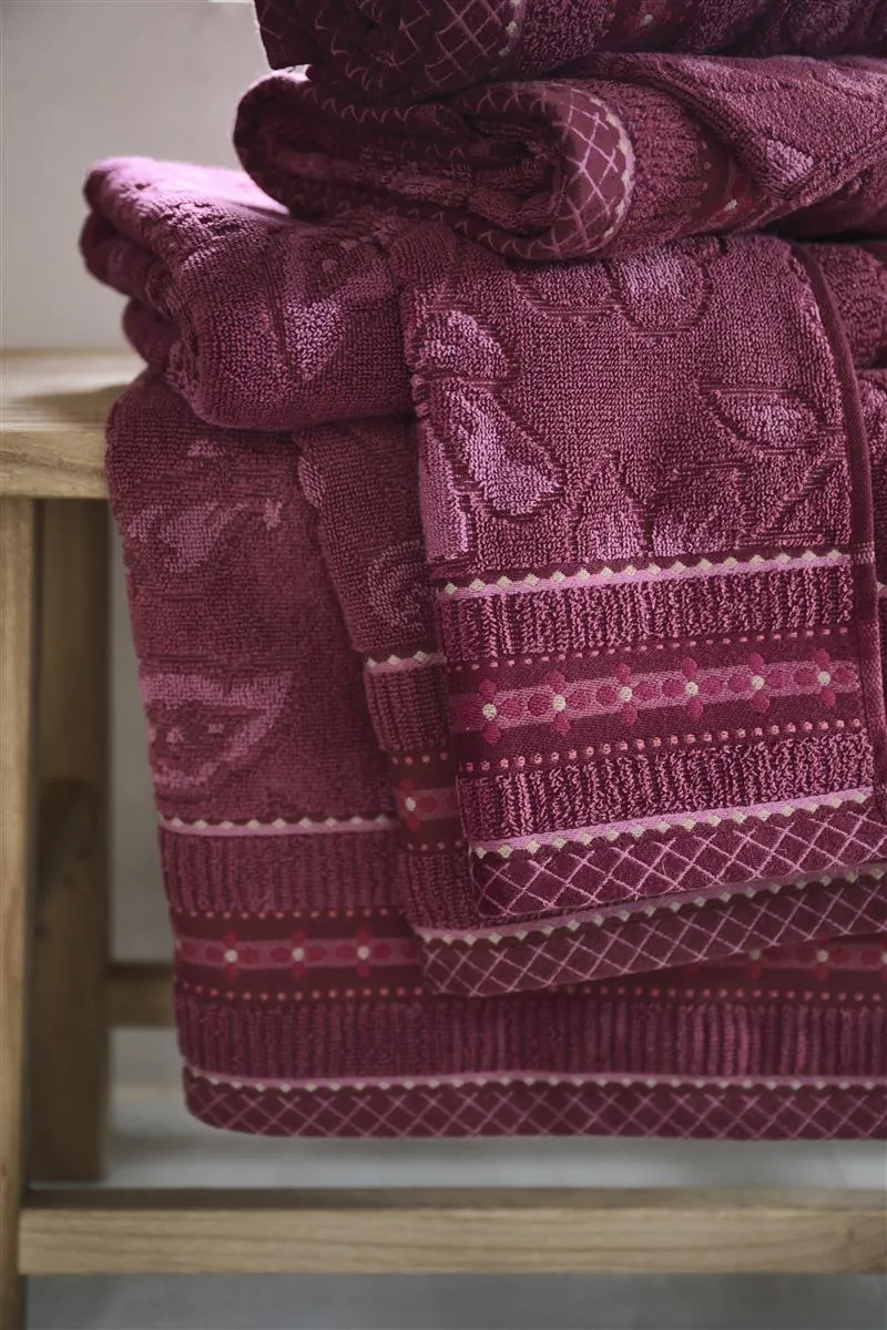 Pip Studio Jasmin Jacquard badehåndkle 70x140 mørkerosa