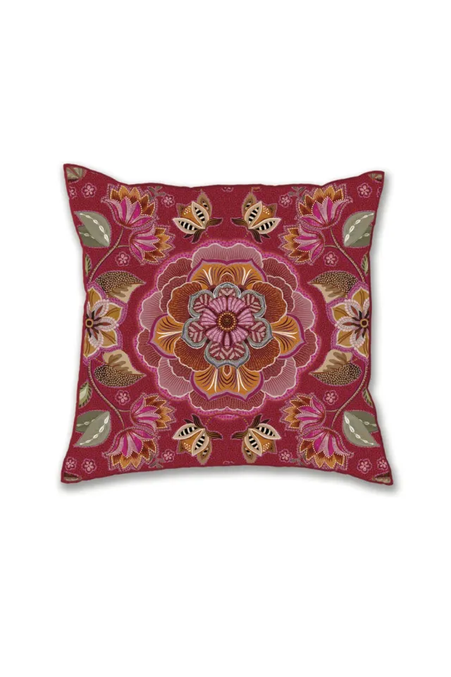 Pip Studio Matata pyntepute rød 53x53 cm bomullsperkal blomster