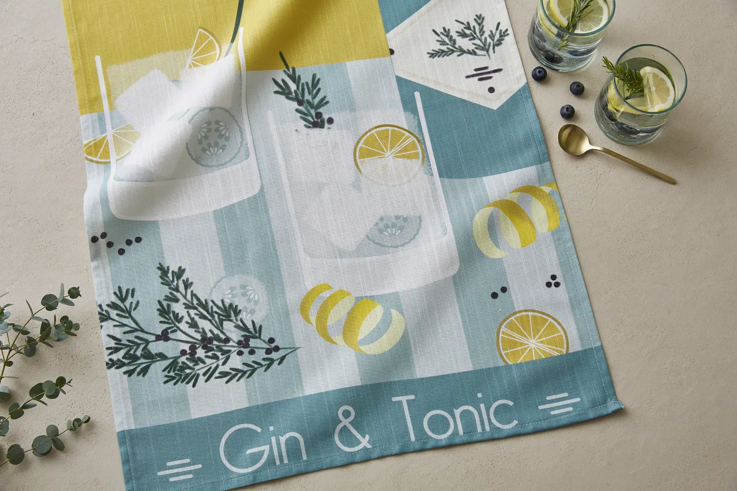 Coucke Gin Tonic kjøkkenhåndkle blått 50x75 lin/bomull