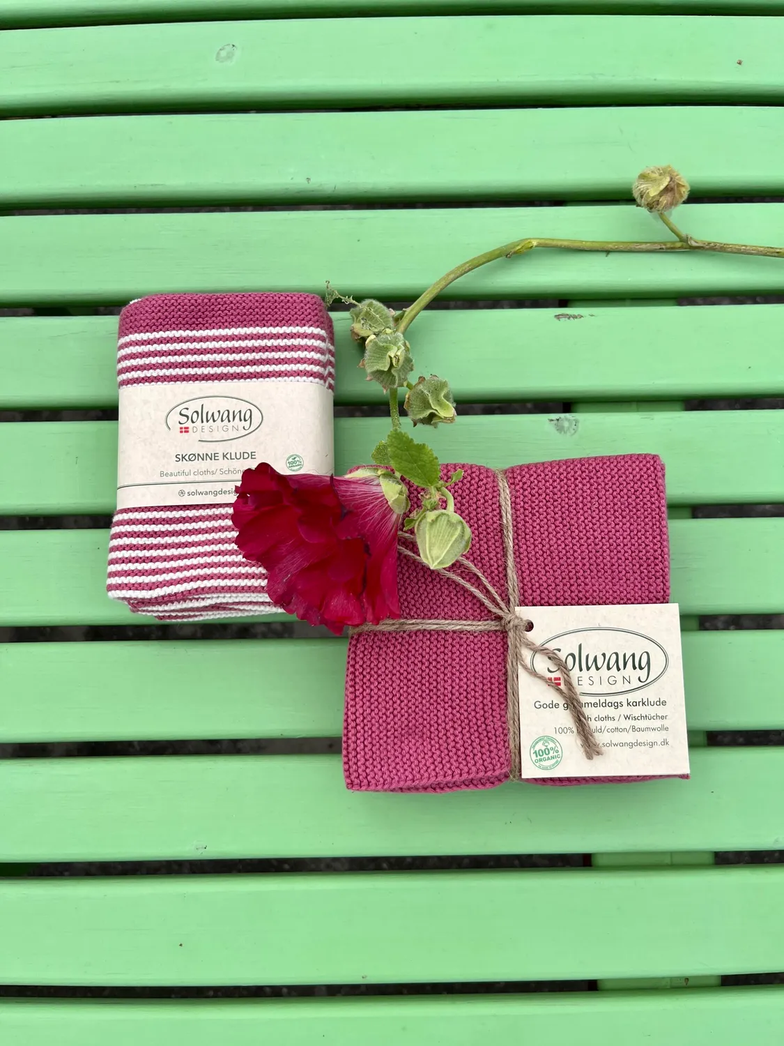 Solwang Design lys bordeaux stripe klut 2-pk økologisk