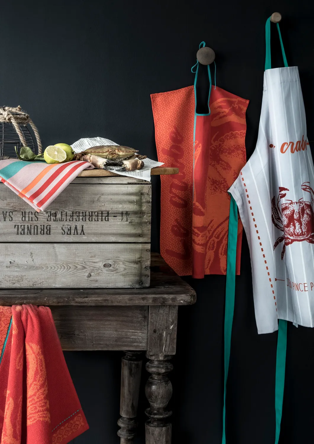 Coucke Red Crab kjøkkenhåndkle rød bomull 50x75