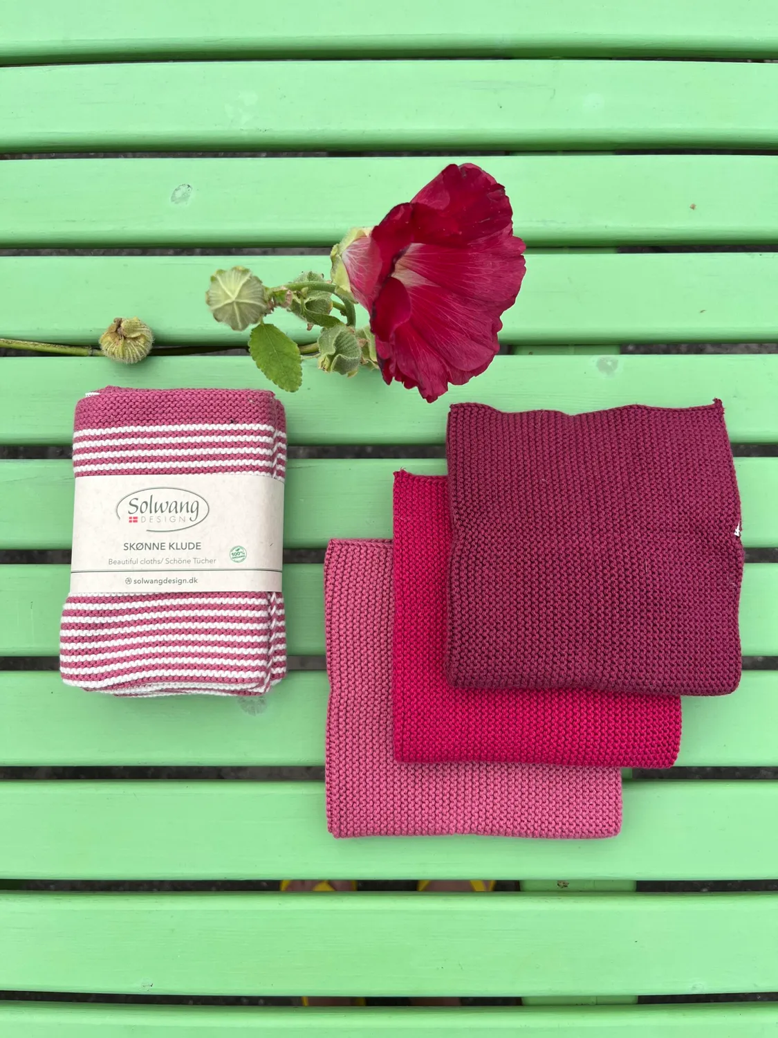 Solwang Design lys bordeaux stripe klut 2-pk økologisk