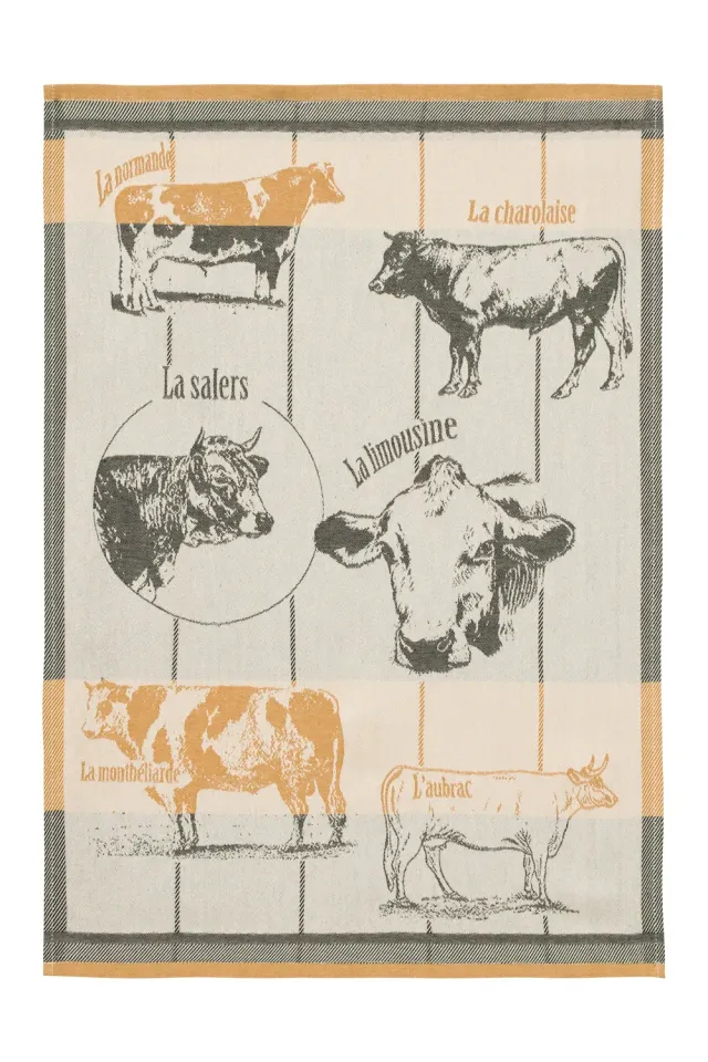 Coucke Cattle Breeds Jacquard kjøkkenhåndkle beige 50x75 cm bomull
