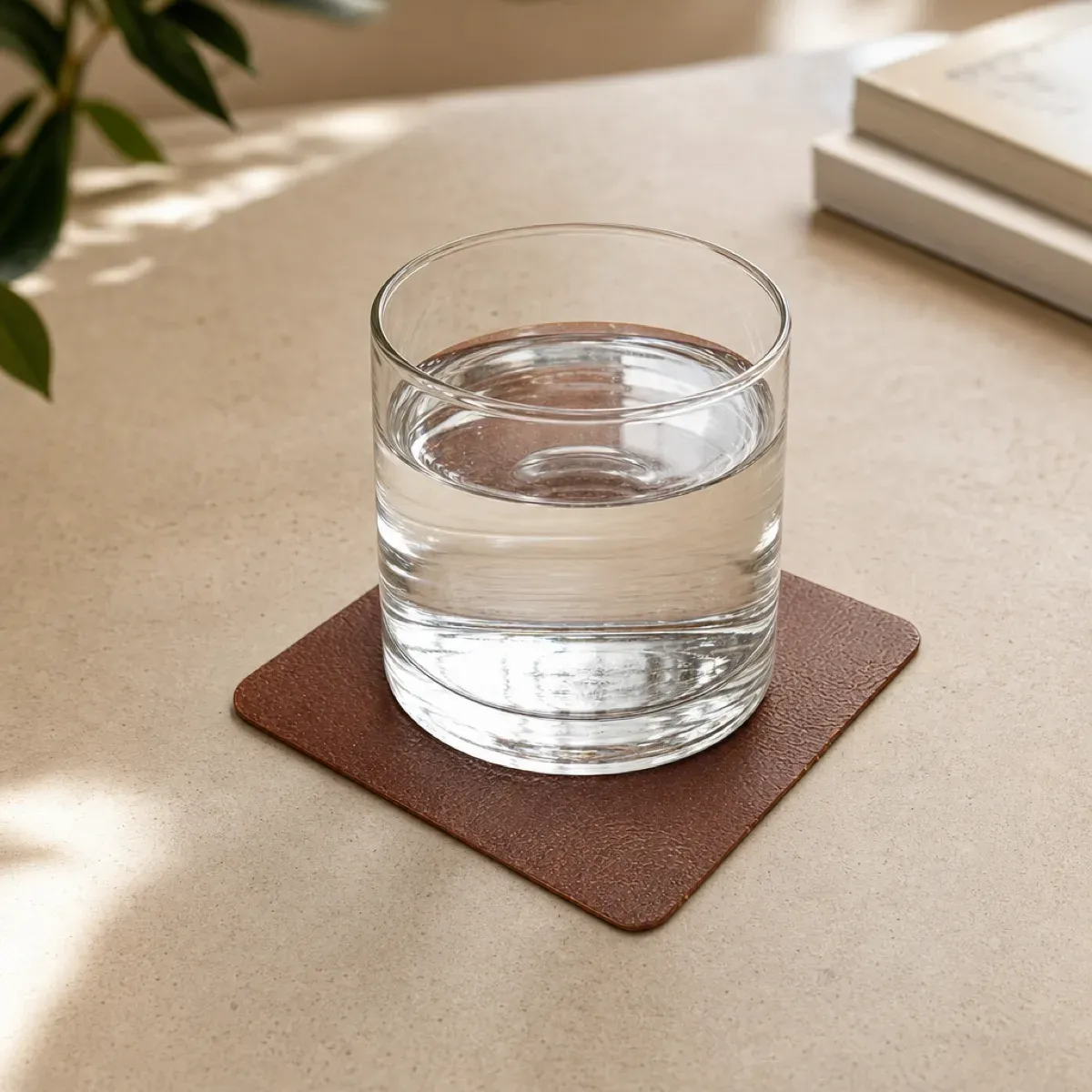 Xapron firkantede glassbrikker i lær cognac 8-pk 10 cm