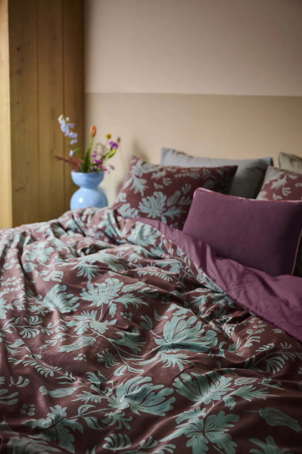 Beddinghouse Holly dynetrekksett mørkerød velour