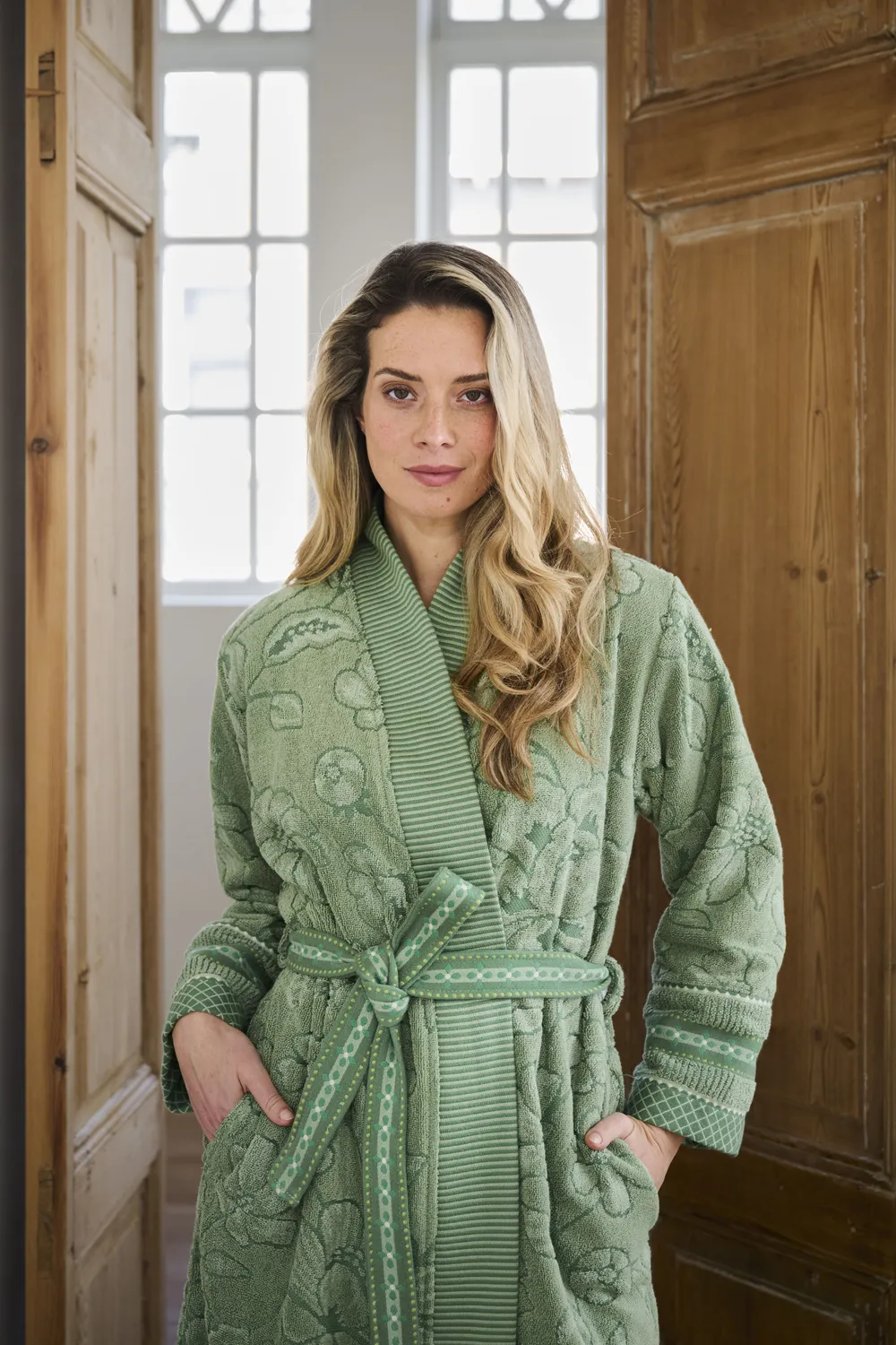 Pip Studio Jasmin Jacquard badekåpe L grønn bomull