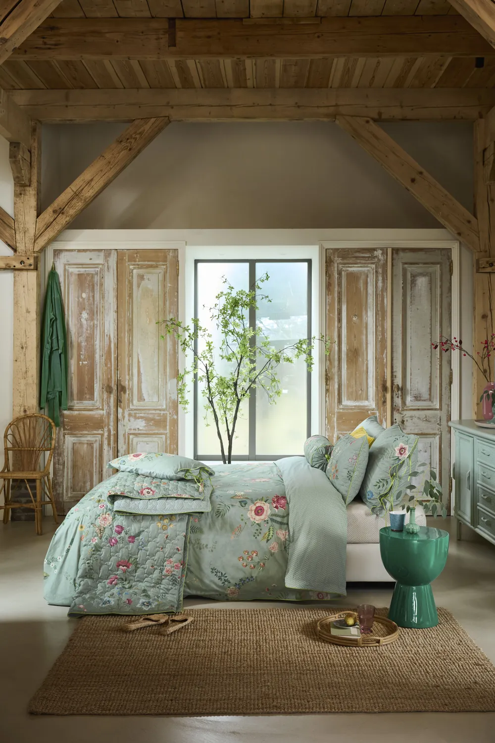 Pip Studio Everbloom dynetrekk 140x200 grønt blomster