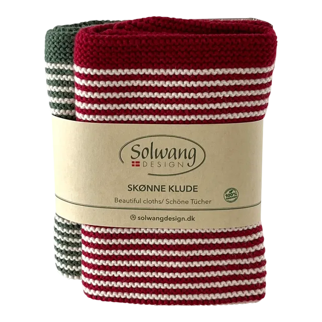 Solwang Design Dyp rød sjøgrønn klut 2-pk stripe