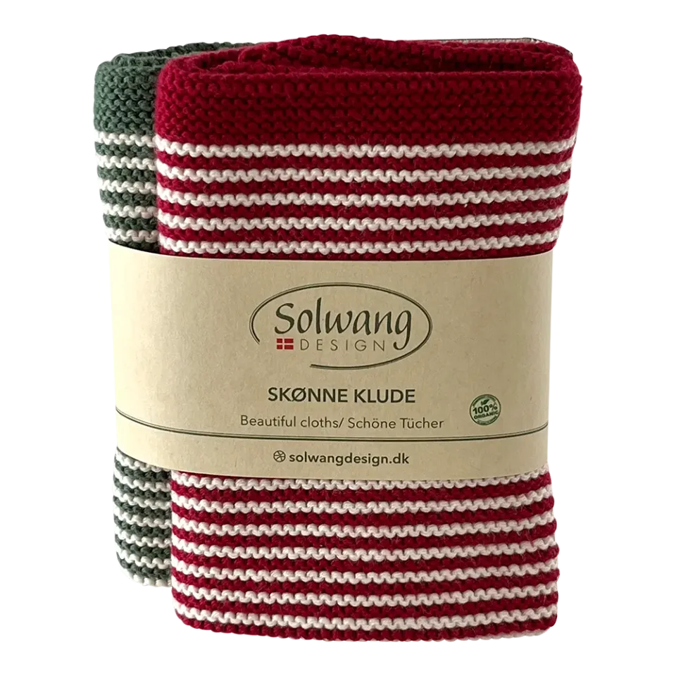 Solwang Design Dyp rød sjøgrønn klut 2-pk stripe