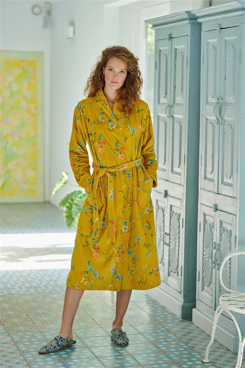 Pip Studio Les Fleurs badekåpe L gul blomster frotté